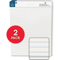 Business Source 25"x30" Lined Self-stick Easel Pads - 30 Sheets - 25" x 30" Sheet Size - White Paper - Cardboard Cover - Self-stick - 2 / Carton