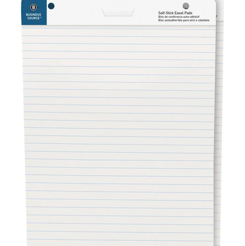 Business Source 25"x30" Lined Self-stick Easel Pads - 30 Sheets - 25" x 30" Sheet Size - White Paper - Cardboard Cover - Self-stick - 2 / Carton