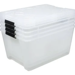 by GreenMade Instaview Storage Container With Latch Handles/Snap Lids, 45 Qt, 16-1/2" x 15-3/4" x 21-1/2", Clear, Pack Of 4