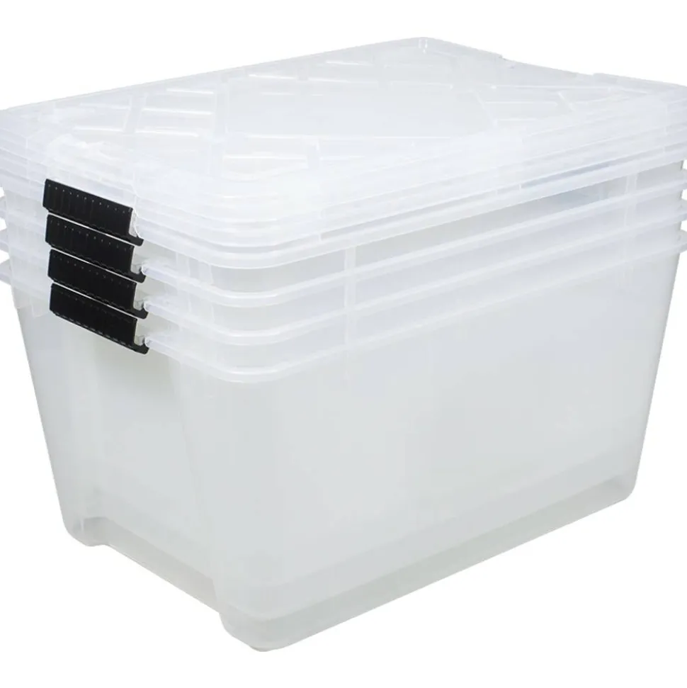 by GreenMade Instaview Storage Container With Latch Handles/Snap Lids, 45 Qt, 16-1/2" x 15-3/4" x 21-1/2", Clear, Pack Of 4