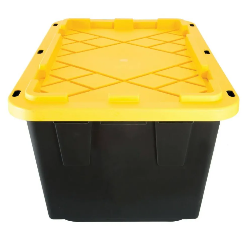 by GreenMade Professional Storage Tote With Handles/Snap Lid, 27 Gallon, 30-1/10" x 20-1/4" x 14-3/4", Black/Yellow, Pack Of 4