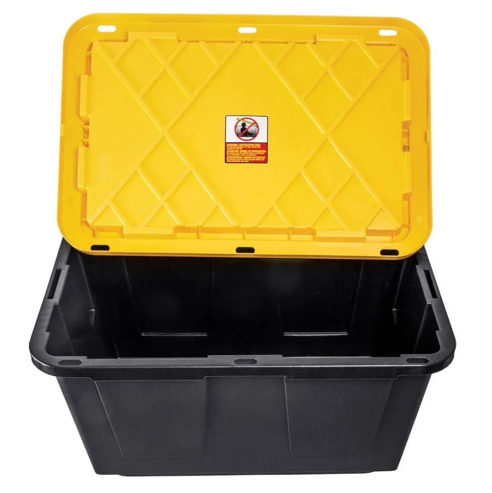 by GreenMade Professional Storage Tote With Handles/Snap Lid, 27 Gallon, 30-1/10" x 20-1/4" x 14-3/4", Black/Yellow, Pack Of 4