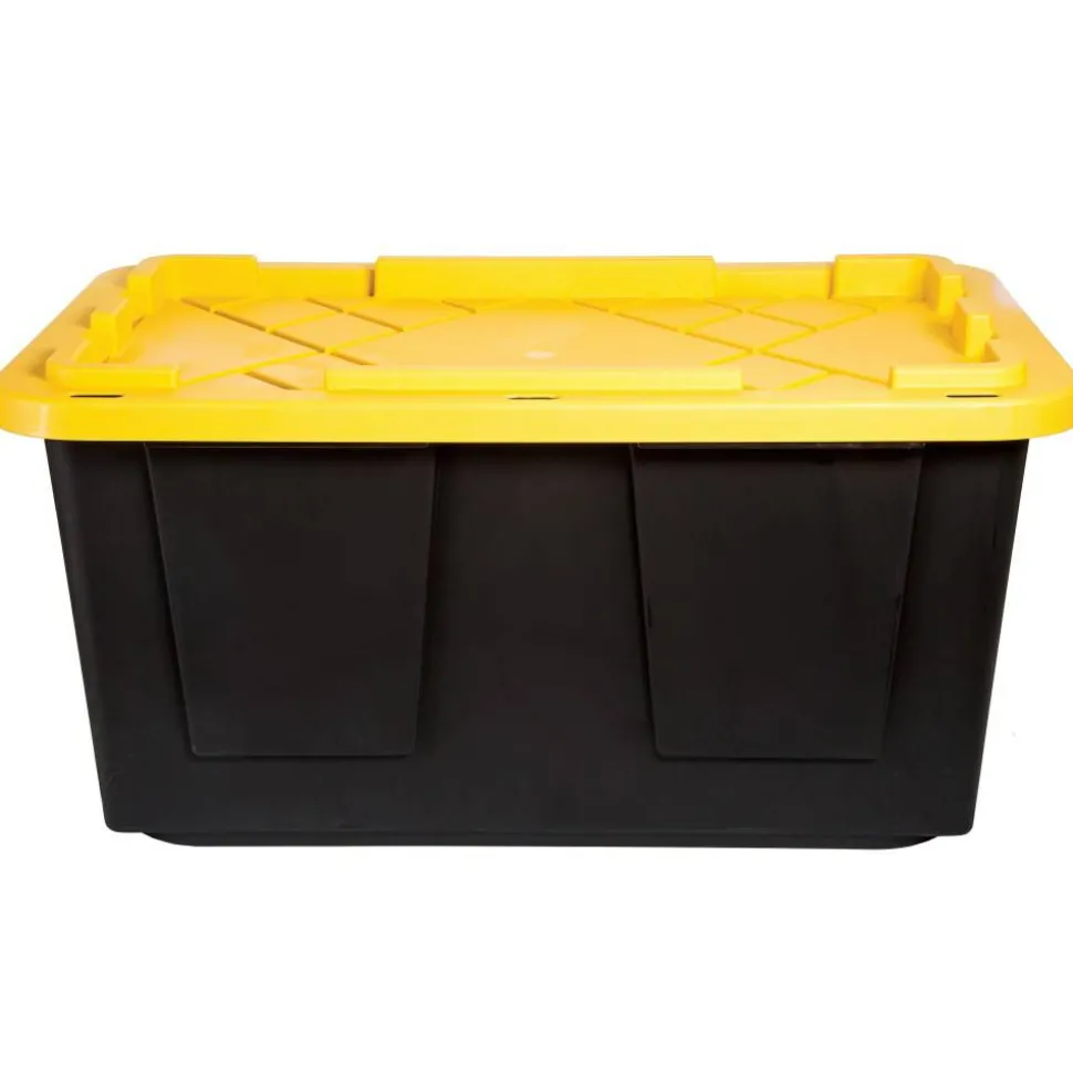 by GreenMade Professional Storage Tote With Handles/Snap Lid, 27 Gallon, 30-1/10" x 20-1/4" x 14-3/4", Black/Yellow, Pack Of 4