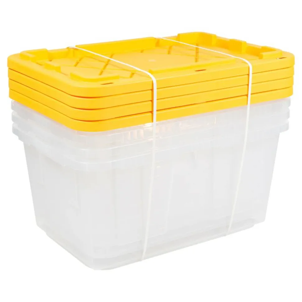 by GreenMade Professional Storage Totes, 27 Gallon, 30-1/10"x20-1/4"x14-3/4", Clear/Yellow, Pack Of 4 Totes - 761707