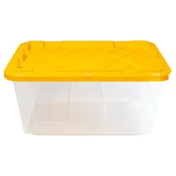 by GreenMade Professional Storage Totes, 27 Gallon, 30-1/10"x20-1/4"x14-3/4", Clear/Yellow, Pack Of 4 Totes - 761707