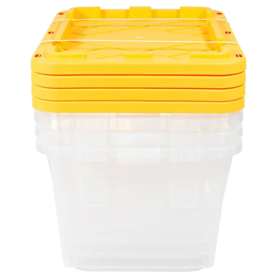 by GreenMade Professional Storage Totes, 27 Gallon, 30-1/10"x20-1/4"x14-3/4", Clear/Yellow, Pack Of 4 Totes - 761707