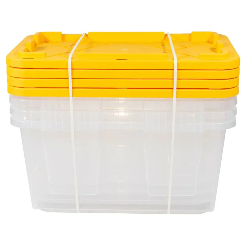 by GreenMade Professional Storage Totes, 27 Gallon, 30-1/10"x20-1/4"x14-3/4", Clear/Yellow, Pack Of 4 Totes - 761707