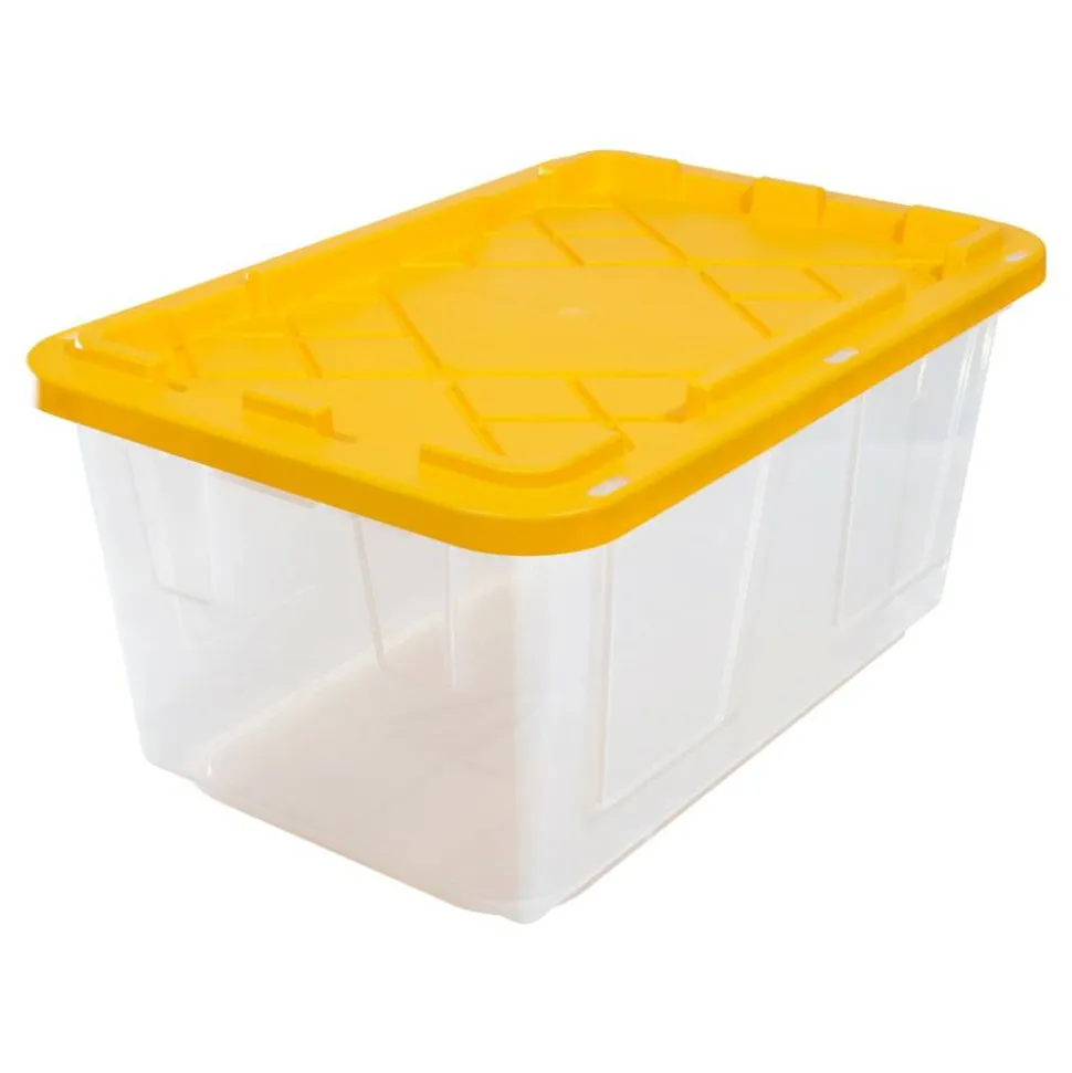by GreenMade Professional Storage Totes, 27 Gallon, 30-1/10"x20-1/4"x14-3/4", Clear/Yellow, Pack Of 4 Totes - 761707