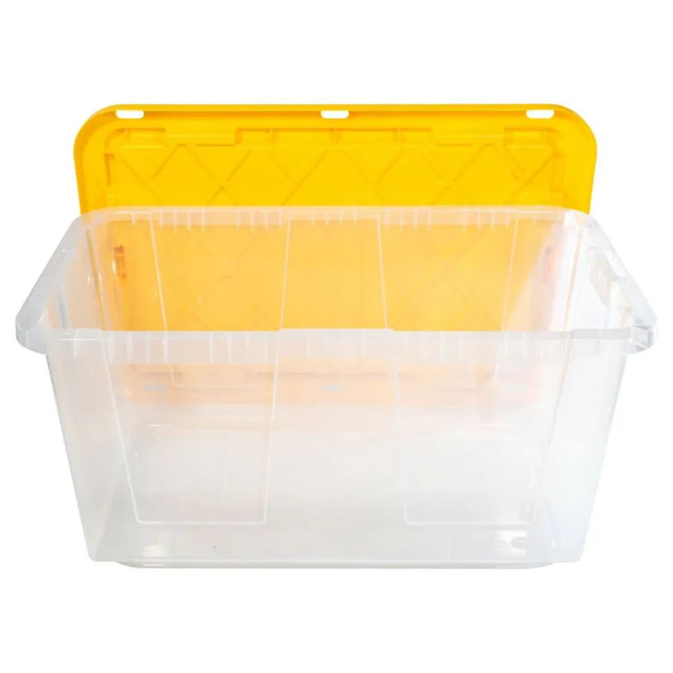 by GreenMade Professional Storage Totes, 27 Gallon, 30-1/10"x20-1/4"x14-3/4", Clear/Yellow, Pack Of 4 Totes - 761707