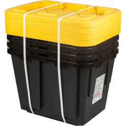 by Greenmade Professional Storage Totes, 12-Gallon, Black/Yellow, Pack Of 4 Totes