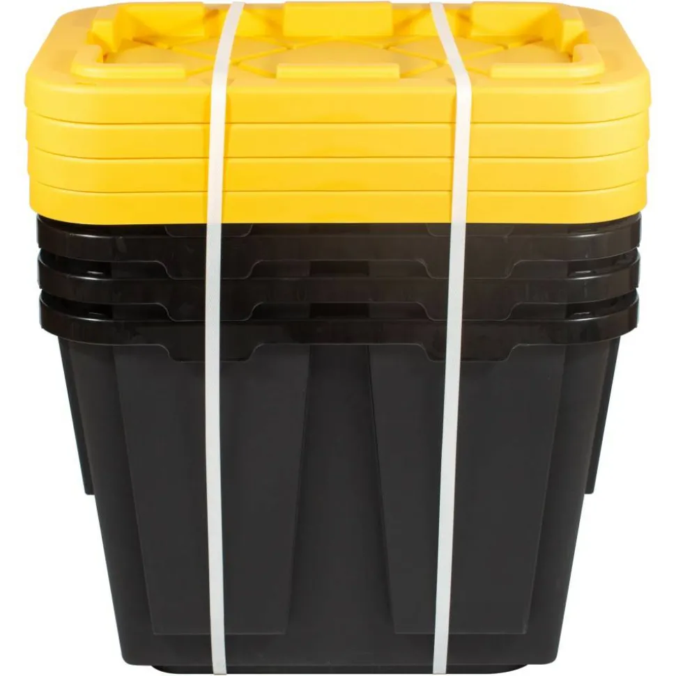 by Greenmade Professional Storage Totes, 12-Gallon, Black/Yellow, Pack Of 4 Totes