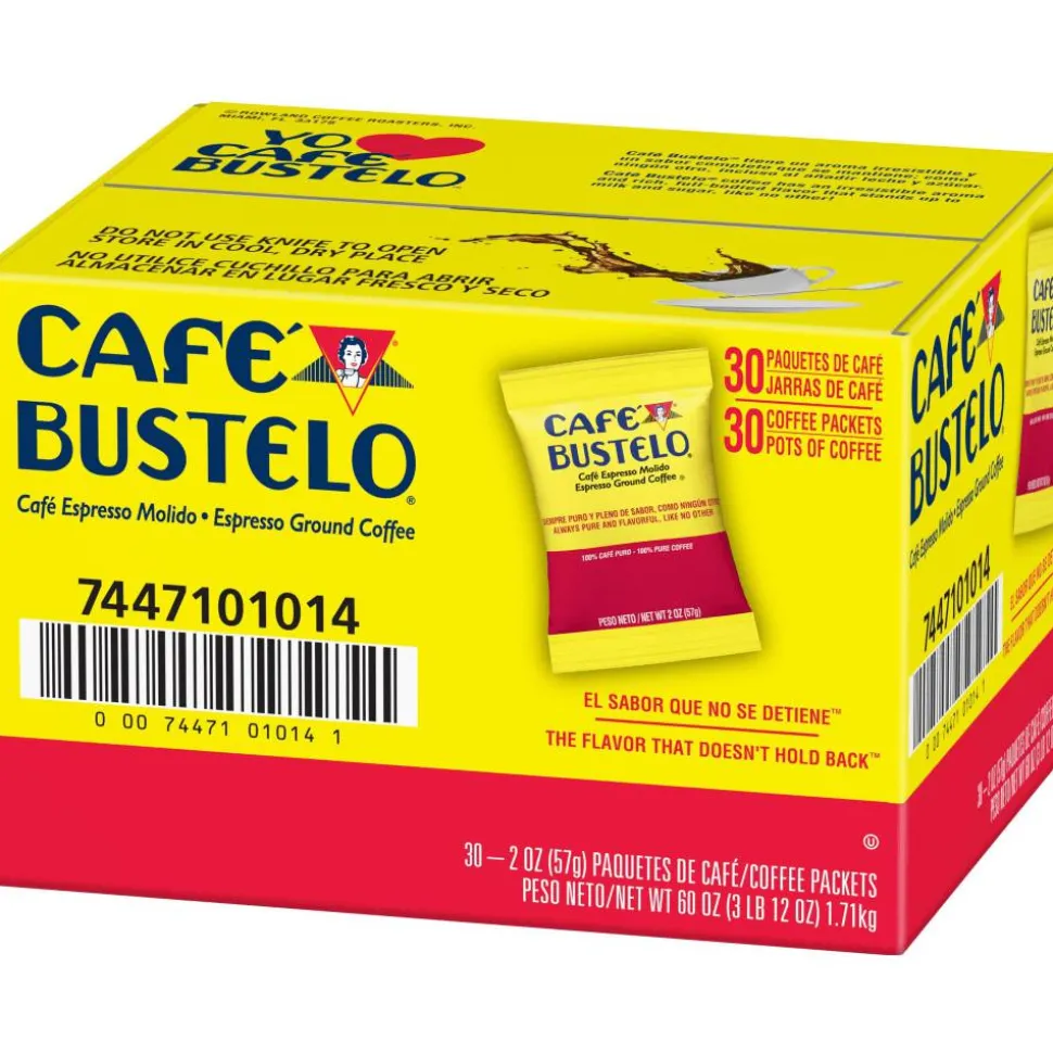 Café Bustelo Espresso Blend Coffee Packs, Dark Roast, Packet Makes 8 Cups, 30 Packs/Carton