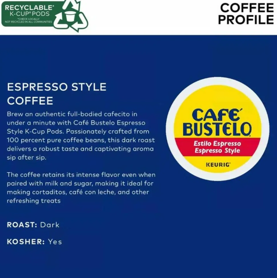 Cafe Bustelo Caf Bustelo Espresso Roast Coffee K Cup Pods, Box Of 48