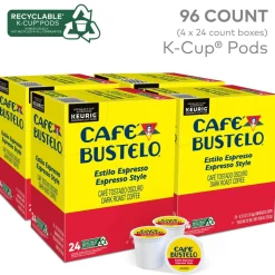 Cafe Bustelo Keurig Caf Bustelo Single Serve Pods, Espresso Roast, Classic, Box Of 24 Pods, Case Of 4 Boxes