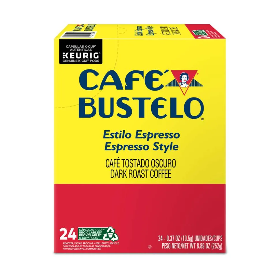 Cafe Bustelo Keurig Caf Bustelo Single Serve Pods, Espresso Roast, Classic, Box Of 24 Pods, Case Of 4 Boxes