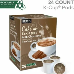 Cafe Escapes Caf Escapes Milk Chocolate Hot Cocoa Single Serve K Cup , Box Of 24
