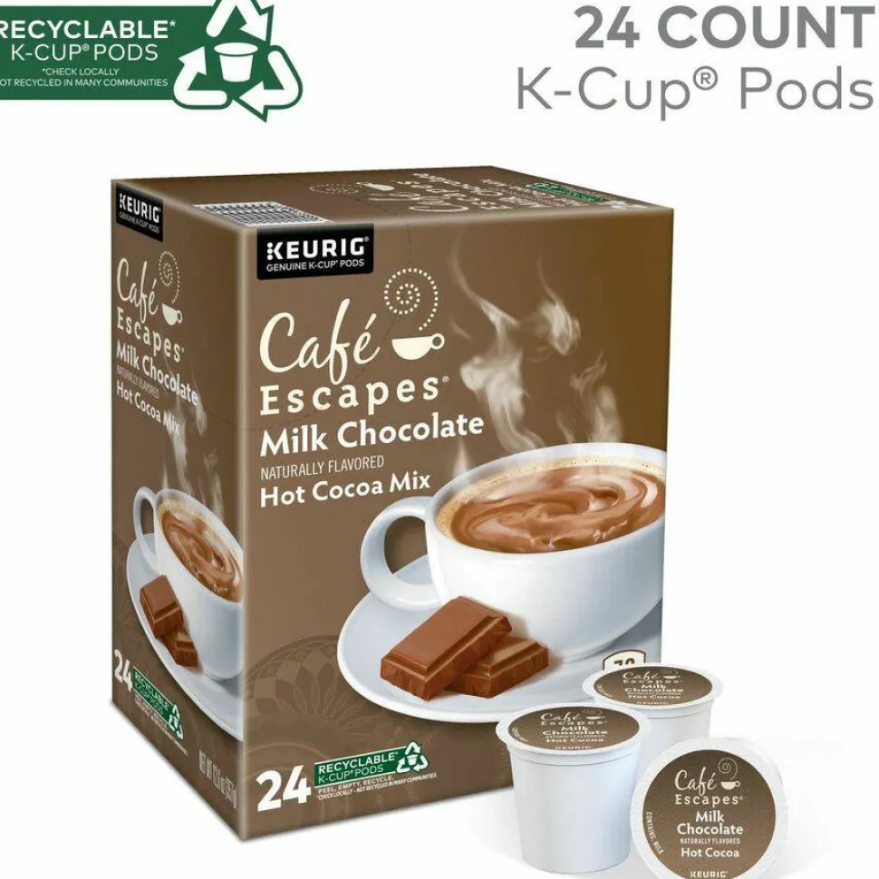 Cafe Escapes Caf Escapes Milk Chocolate Hot Cocoa Single Serve K Cup , Box Of 24