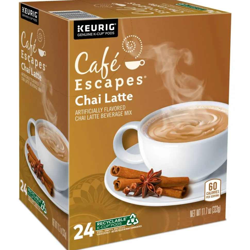 Café Escapes Chai Latte Keurig Single-Serve K-Cup Pods, 24 Pods Per Pack, Case Of 4 Packs