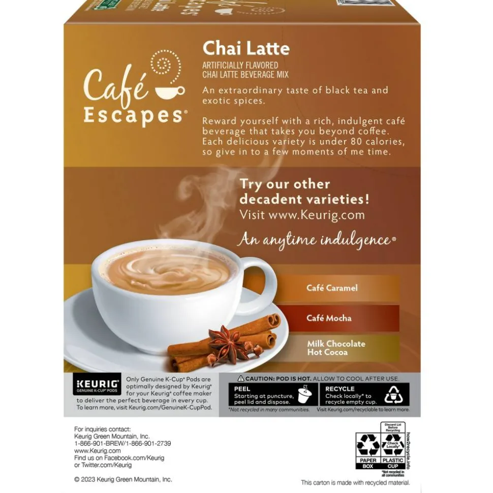 Café Escapes Chai Latte Keurig Single-Serve K-Cup Pods, 24 Pods Per Pack, Case Of 4 Packs