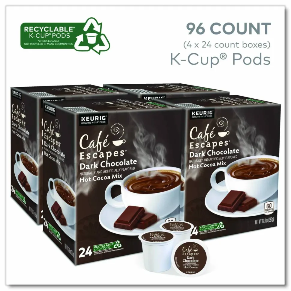 Café Escapes Dark Chocolate Hot Cocoa K-Cups, 24/Box, 4 Box/Carton