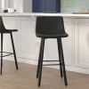 Caleb Modern Armless 30 Inch Bar Height Commercial Grade Barstools with Footrests in Black LeatherSoft and Black Matte Iron Frames, Set of 2