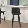 Caleb Modern Armless 24 Inch Counter Height Stools Commercial Grade with Footrests in Black LeatherSoft and Black Matte Metal Frames, Set of 2