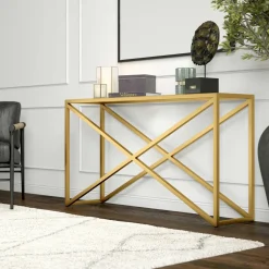 Calix 55" Wide Rectangular Console Table in Brass