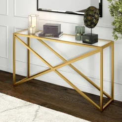 Calix 55" Wide Rectangular Console Table in Brass