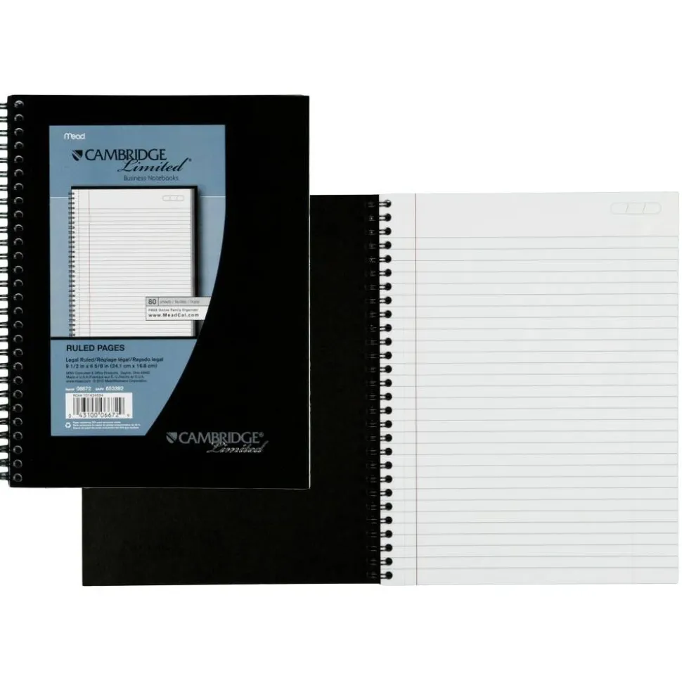 Cambridge Limited 30% Recycled Business Notebook, 6 5/8" x 9 1/2", 1 Subject, Legal Ruled, 80 Sheets, Black (06672)