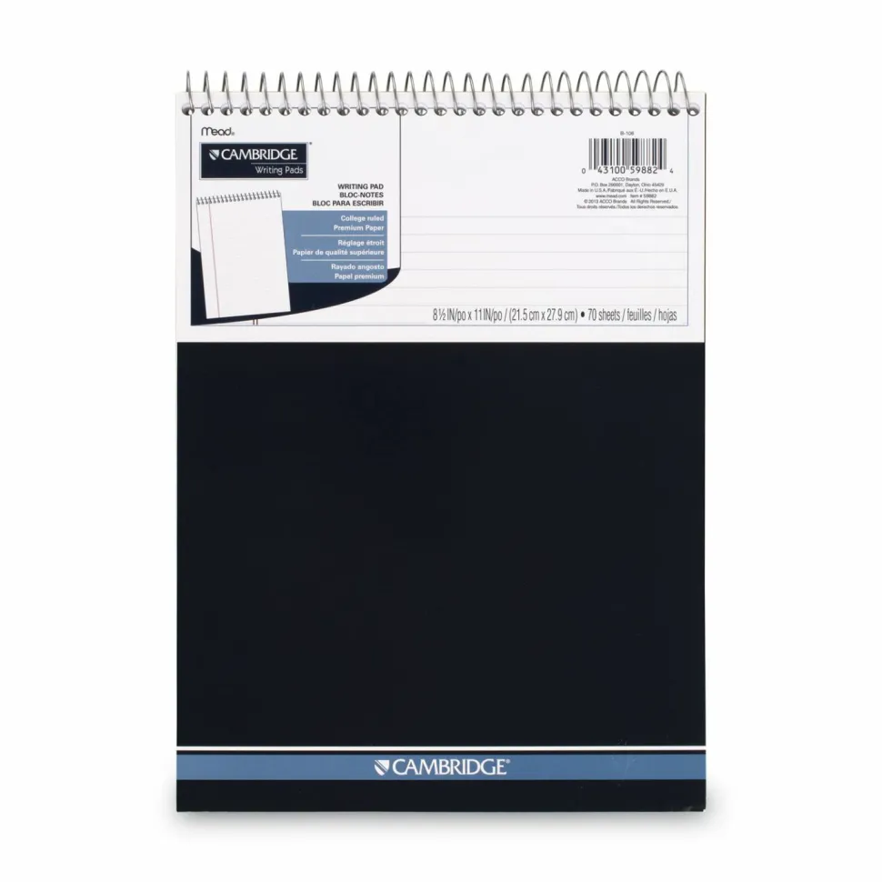 Cambridge Stiff-Back Wire Bound Notepad, Navy Cover, Medium/College Rule, (70) White 8.5 x 11 Sheets