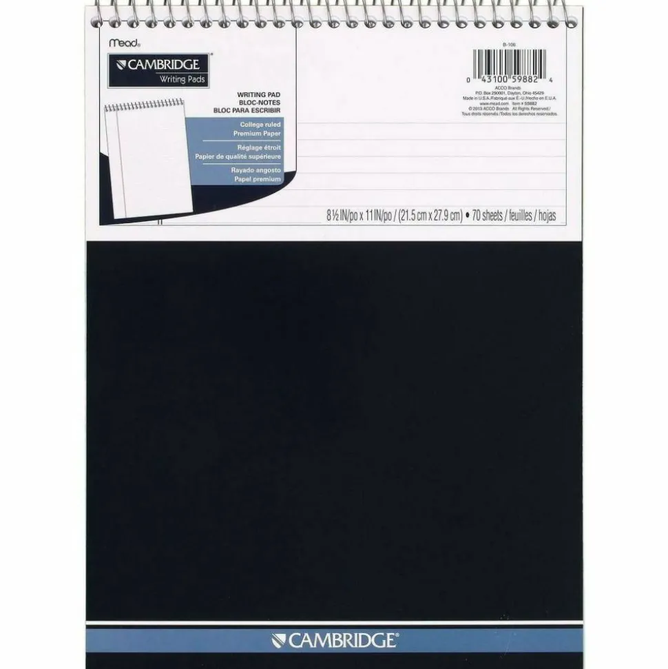 Cambridge Stiff-Back Wire Bound Notepad, Navy Cover, Medium/College Rule, (70) White 8.5 x 11 Sheets