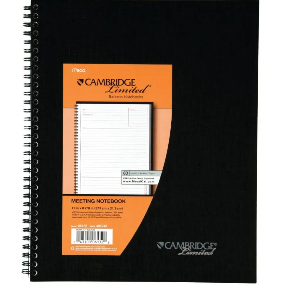 Cambridge Limited 30% Recycled Business Notebook, 8 1/2" x 11", 1 Subject, Legal Ruled, 80 Sheets, Black (06132)