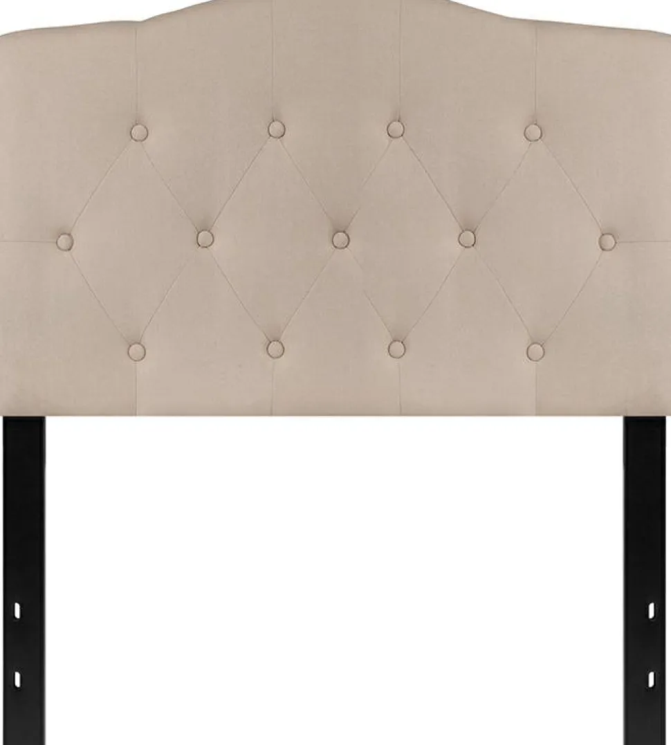 Cambridge Tufted Upholstered Twin Size Headboard in Beige Fabric