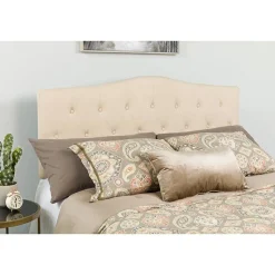 Cambridge Tufted Upholstered Queen Size Headboard in Beige Fabric