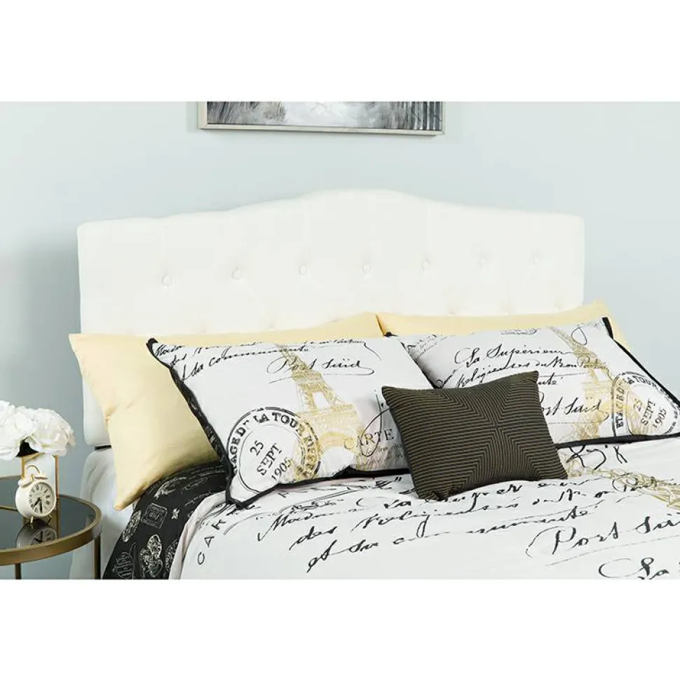 Cambridge Tufted Upholstered King Size Headboard in White Fabric
