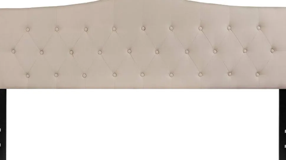 Cambridge Tufted Upholstered King Size Headboard in Beige Fabric
