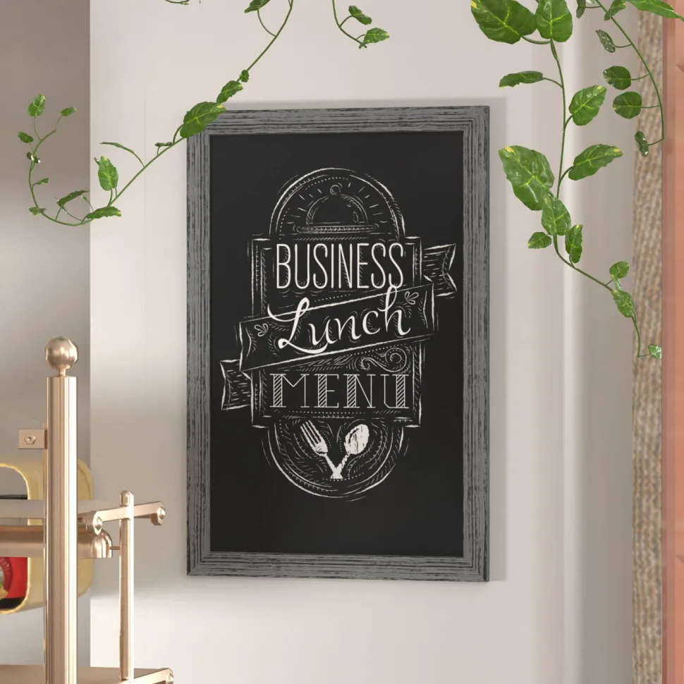 Canterbury 24" x 36" Rustic Gray Wall Mount Magnetic Chalkboard Sign with Eraser, Hanging Wall Chalkboard Memo Board for Home, School, or Business