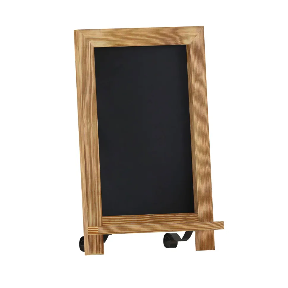 Canterbury 9.5" x 14" Torched Wood Tabletop Magnetic Chalkboard Sign with Metal Scrolled Legs, Hanging Wall Chalkboard, Countertop Memo Board