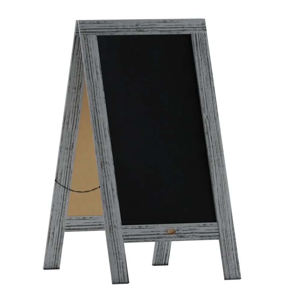 Canterbury 40" x 20" Vintage Wooden A-Frame Magnetic Indoor/Outdoor Chalkboard Sign, Freestanding Double Sided Extra Large Message Board, Graywash