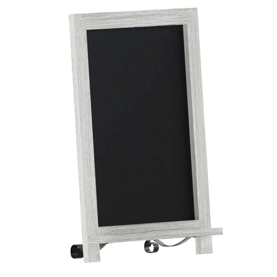 Canterbury 12" x 17" Whitewashed Tabletop Magnetic Chalkboard Sign with Metal Scrolled Legs, Hanging Wall Chalkboard, Countertop Memo Board