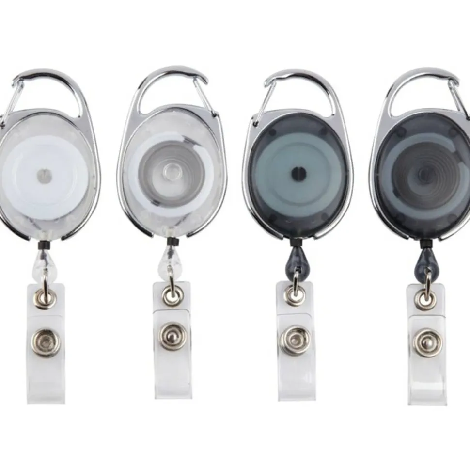 Carabiner-Style ID Card Reels, Assorted Colors, Pack Of 4