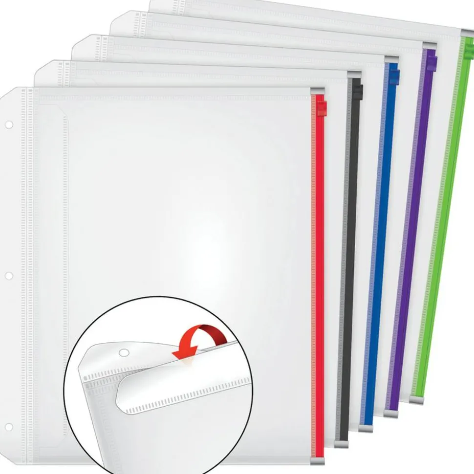 Cardinal Zipper Binder Pockets - 0.50" Maximum Capacity - 100x Sheet Capacity - 14650, 5/PK