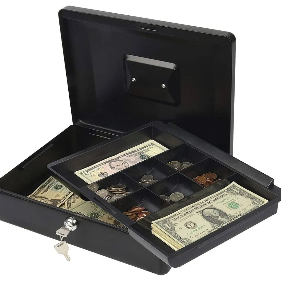 CARL Bill Tray Steel Security Cash Box, Steel, Black, 4"H x 9"W x