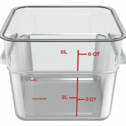 Carlisle Squares Polycarbonate Food Storage Container, 6 qt, 8.75 x 8.75 x 7.31, Clear, Plastic