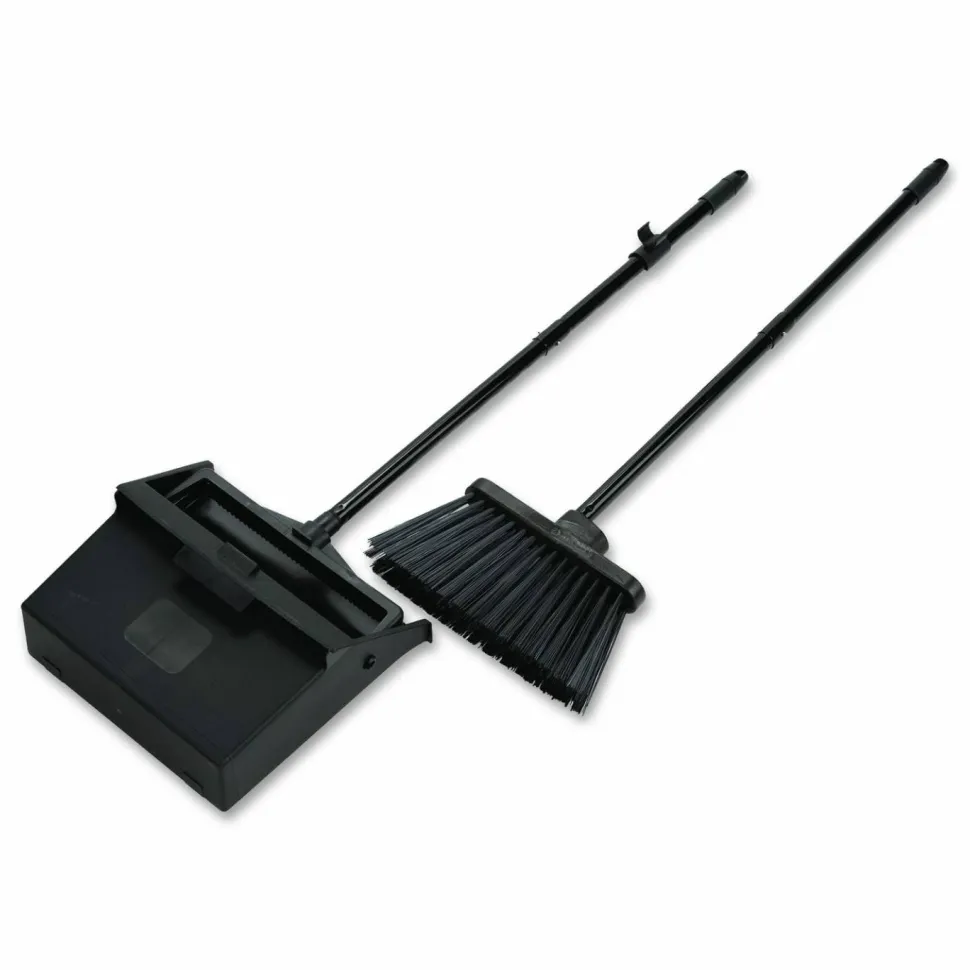 Carlisle Duo-Pan Upright Dust Pan and Broom, 11.8 x 36, 24.5" Handle, Plastic, Black