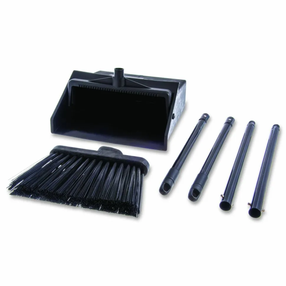 Carlisle Duo-Pan Upright Dust Pan and Broom, 11.8 x 36, 24.5" Handle, Plastic, Black