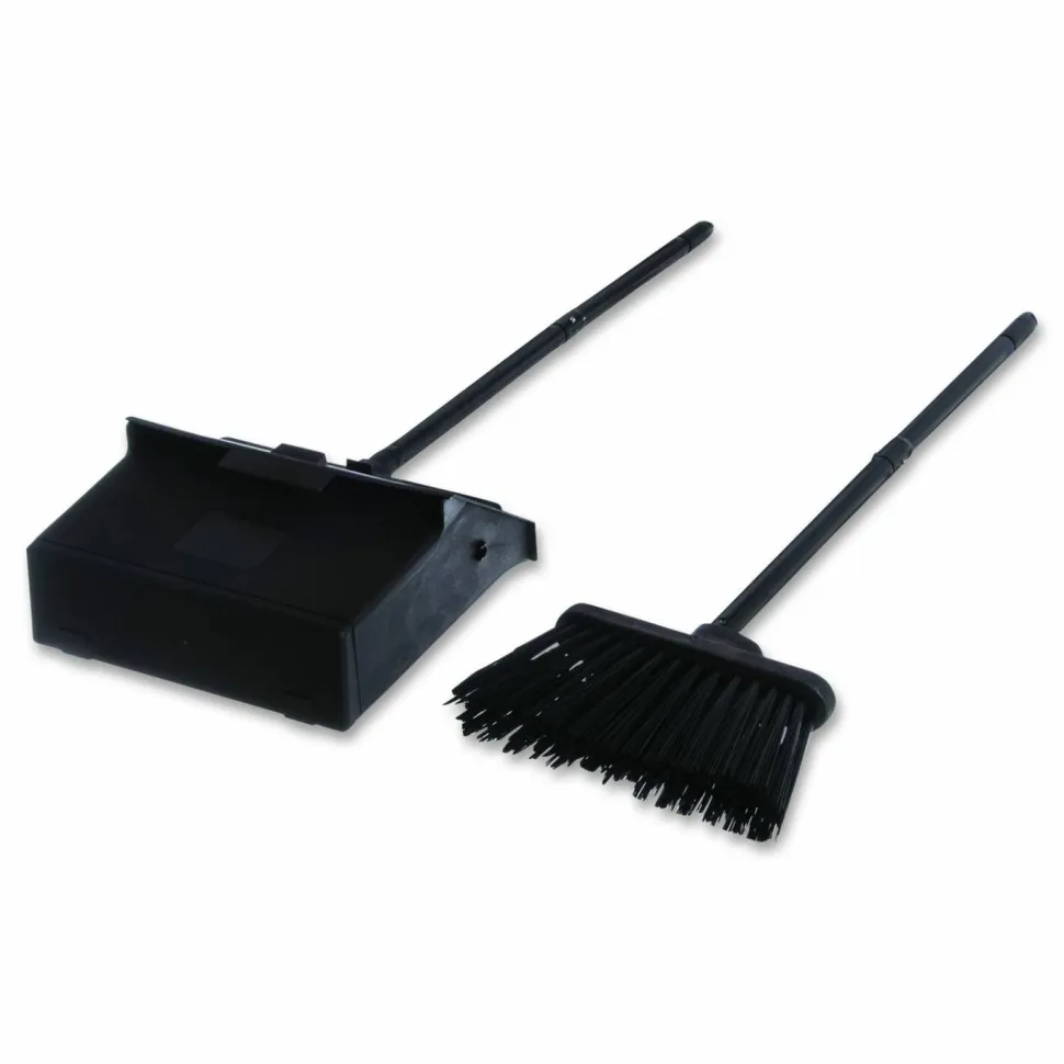 Carlisle Duo-Pan Upright Dust Pan and Broom, 11.8 x 36, 24.5" Handle, Plastic, Black