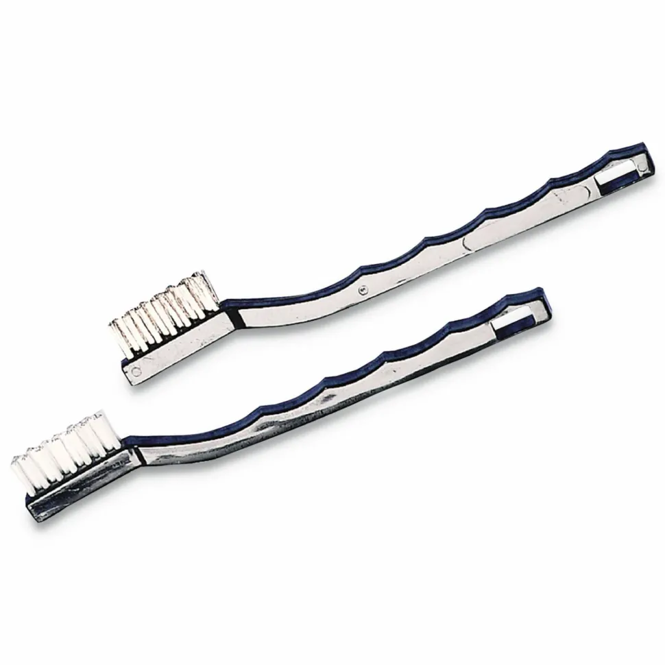 Carlisle Flo-Pac Utility Toothbrush Style Maintenance Brush, White Nylon Bristles, 7.25" Brush, 7" Black Polypropylene Handle