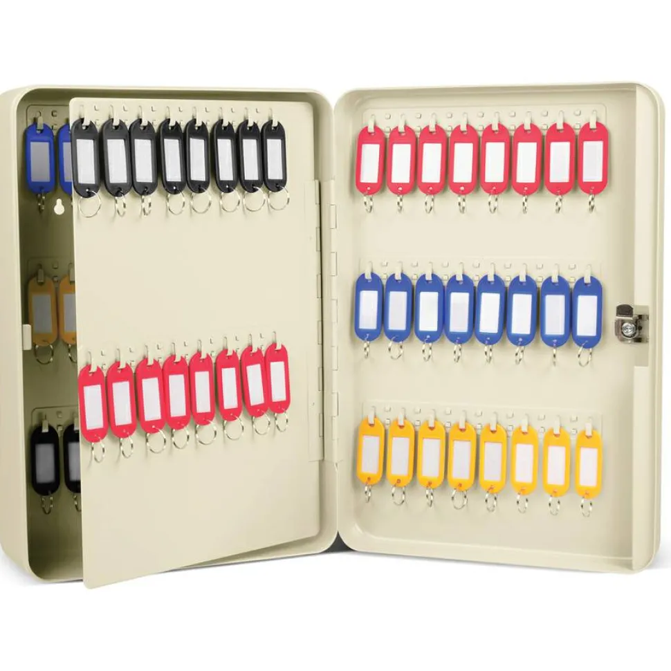 CARL Steel Security Key Cabinet, 12.5"L x 9.3"W x 3.5"H, Lockable, Wall Mountable, Ivory, Steel