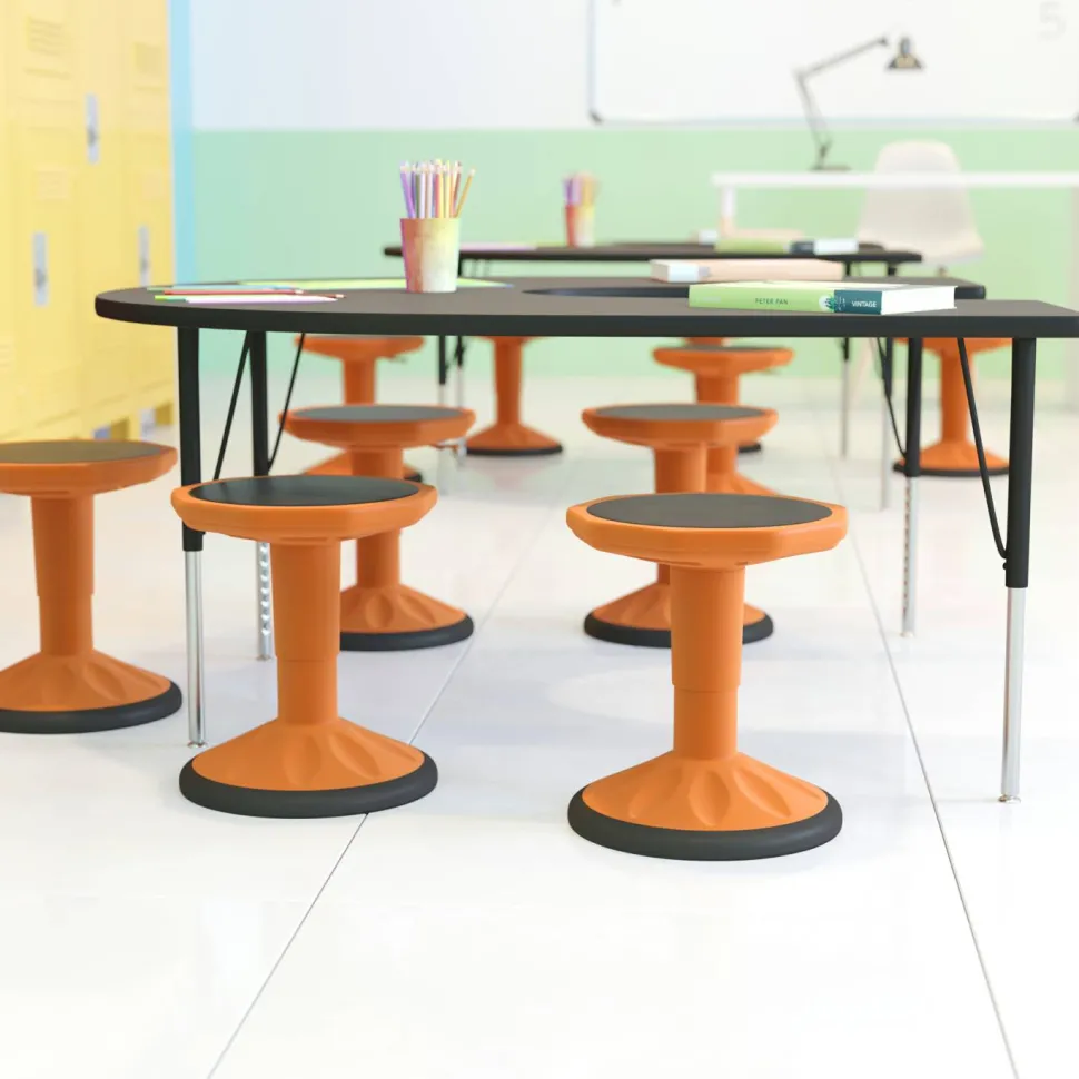 Carter Adjustable Height Kids Flexible Active Stool for Classroom and Home with Non-Skid Bottom in Orange, 14" - 18" Seat Height